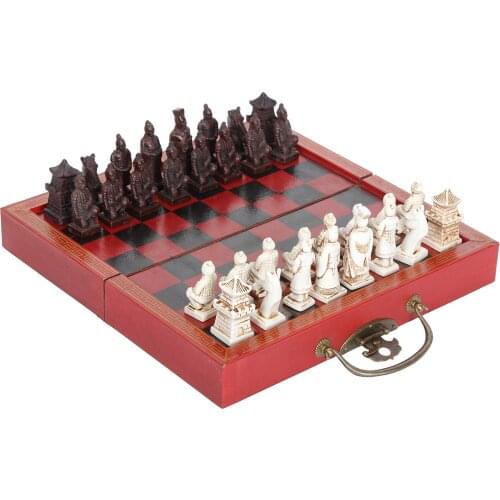 Classic Chinese Terracotta Warriors Wooden Chessboard Artificial Leather Surface Chess Board Game Teenager Adult Birthday Gift