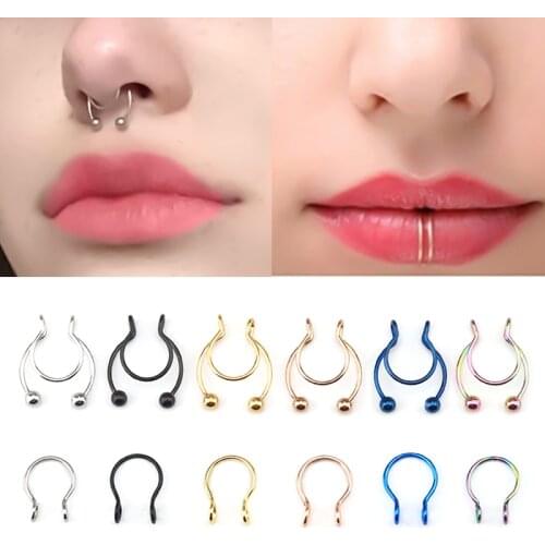1PCS personality simple punk clip nose ring ladies lip ring earrings spiral hook artificial nasal septum mens nose ring jewelry