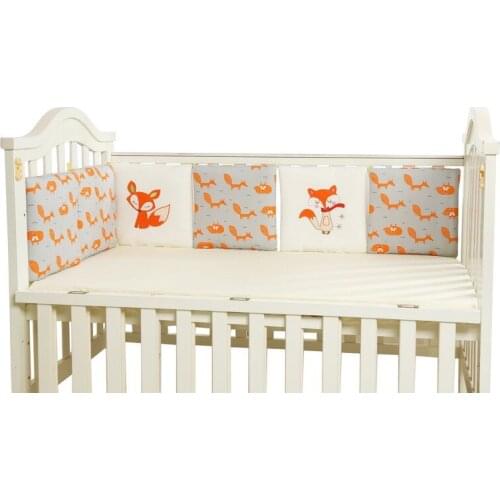 6pcs 30*30cm Cartoon fox Breathable Cotton Bedding Set Baby Crib Bed Cotton Baby Bed Bumpers