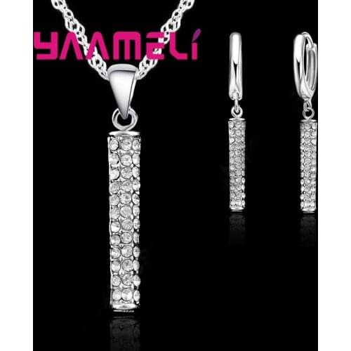 Necklace Earrings Sets Long Crystal Column Shape Crystal Cubic Zirconia For Women Valentines Day 925 Sterling Silver
