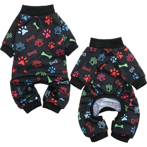 Lovely Clothing for Puppy Cat Spring and Autumn Dog Jumpsuits Footprints Print Pet Costume Soft Breathable Pajamas