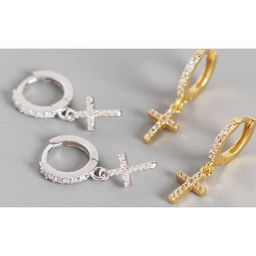 Trendy hook earrings for women religious cross shape 925 silver jewelry thin ear piercing accessory female gift fine jewelry