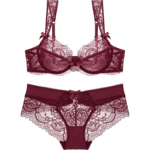 Fashion Bra Set Women Sexy Push-up Bralette Thin Cotton Cup Brassiere Lace Transparent Panties Ladies Lingeries Set