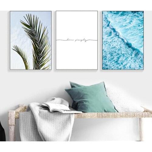 Nordic Minimalist Style Plants Sea Home Decor Canvas Painting Wall Art Single Poster Waterproof Ink For Living Room Unframed