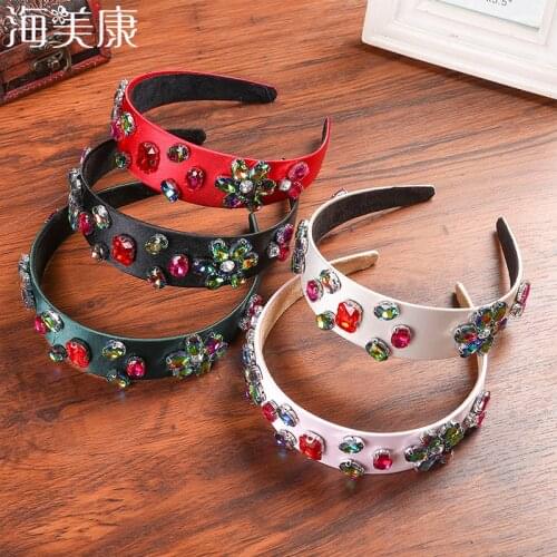 Haimeikang Bright Stone Baroque Style Hairband Crystal Flower Rhinestone Headband Gorgeous Turban Bridal Hair Accessories