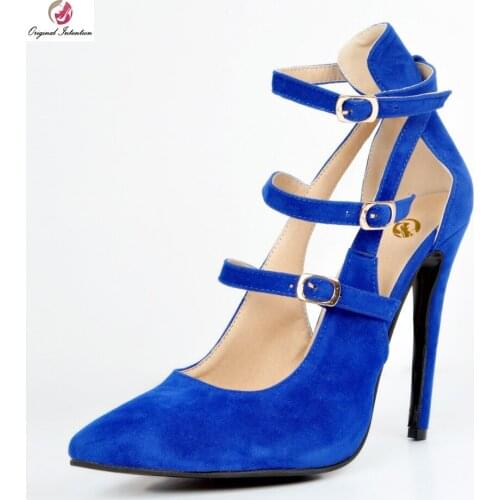 Original Intention New Elegant Women Sandals Fashion Pointed Toe Thin Heels Sandals Popular Blue Shoes Woman Plus US Size 4-15