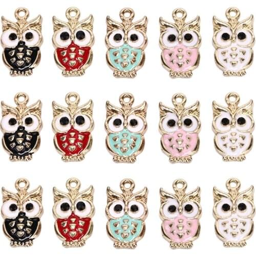 10PCS/Lot Oil Drop Charms Owl Enamel Alloy Pendant Fit For Bracelet DIY Fashion Jewelry Accessories New 5 Colors