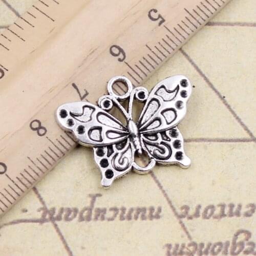 10pcs Charms Butterfly Link Connector 20x25mm Antique Silver Color Pendants Making DIY Handmade Jewelry Factory Wholesale
