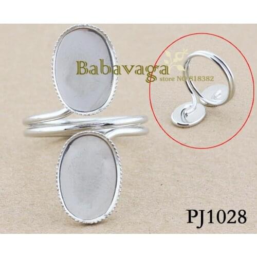 Adjustable Double Pads Blank Base Swirl Ring Glue On Oval Cabochon