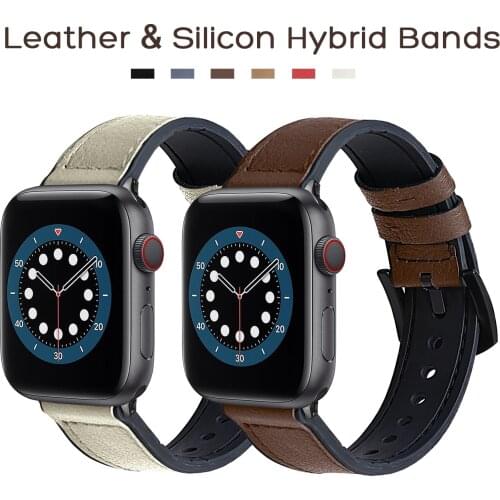 Genuine Leather + soft silicone band for iWatch 40mm 44mm Strap for Apple watch 42mm 38mm Series 1 2 3 4 5 6 SE
