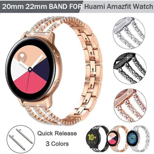 20/22mm Diamond Stainless Steel Strap for Huami Amazfit GTR 2 47mm 42mm Bracelet Band for Amazfit Stratos/GTS 2 Bip S Watchband