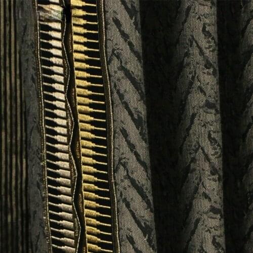 2021 High-end Curtains, Cotton and Linen Blackout Curtains, Ink Herringbone Finished Modern Nordic Living Room Bedroom Curtains