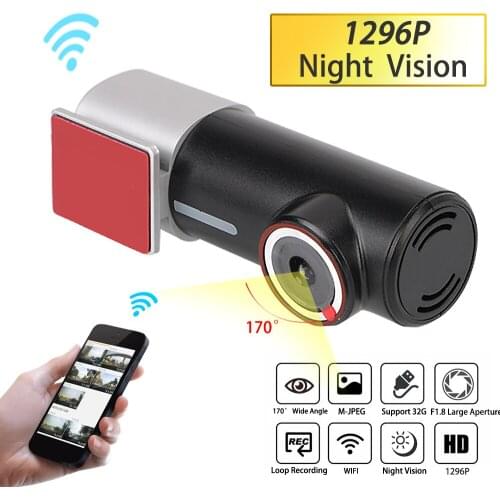 Mini Hidden 170° Wide Angle Car DVR 1296P Dash Cam Single Lens With WiFi FHD Video Recorder Front and Rear Camera Recorder