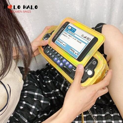 Fun Mobile Phone Shape Chain Crossbody Bag Fashion Reflective Purses and Handbags Girls Shoulder Bag Novelty Clutch Designer Bag