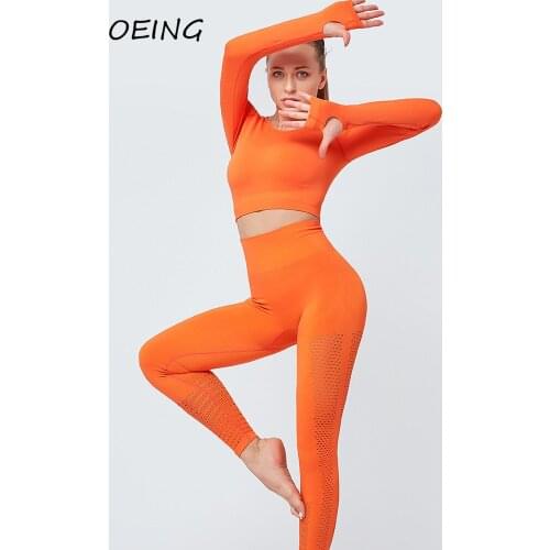 Workout Clothes for Women Set Yoga Sport Hollow Out Long Sleeve Crop Top 2 Piece Sets Womens Outfits