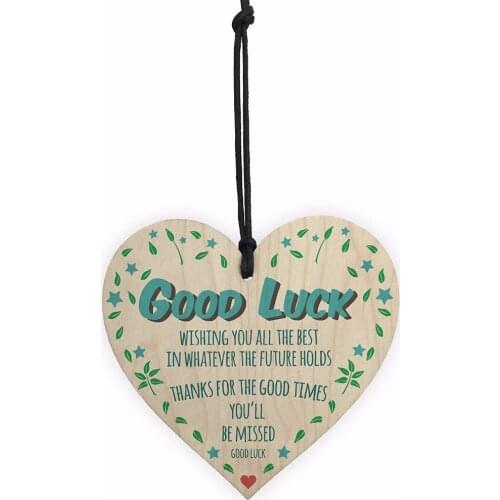 Good Luck You'll Be Missed Wooden Hanging Heart Work Colleague Leaving Sign Christmas Home DIY Tree Decorations