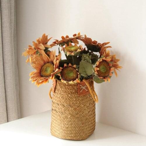 Lavender Vase Woven Sundries Storage Baskets Hanging Flower Basket Babysbreath Potted Flowerpot Home Basket with Handle