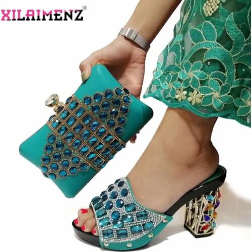 High Quality Decorated With Rhinestone Shoes And Bag Set Nigerian Design Matching Shoes And Bag Set Italian For Wedding Party