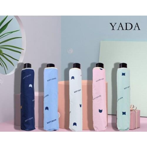 YADA INS Fashion Cartoon cat head 3-Folding Umbrella Fold Women UV Rainproof Umbrella Parasol Rain Sun animal Umbrellas YD200328