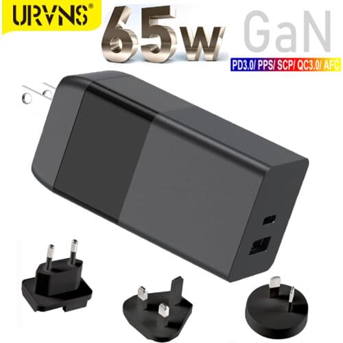 URVNS 65W GaN USB C Wall Charger Power Adapter,2 Port PD 65W PPS QC4 45W SCP for Laptops MacBook iPad iPhone Samsung Xiaomi