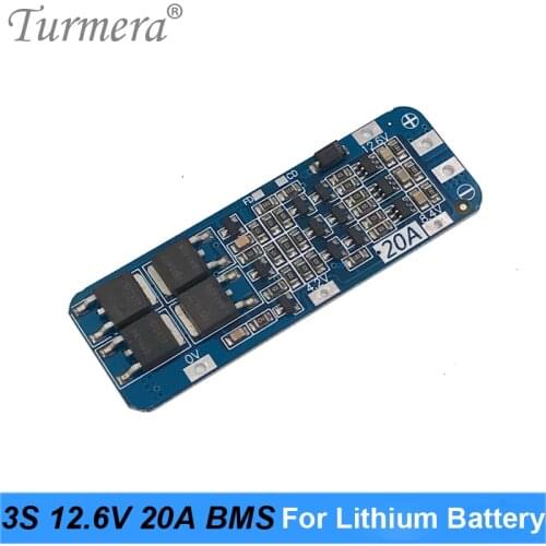 Turmera 3S 20A BMS 10.8V 12.6V 18650 Lithium Battery Protected Board for Screwdriver Battery and Uninterrupted Power Supply 12V