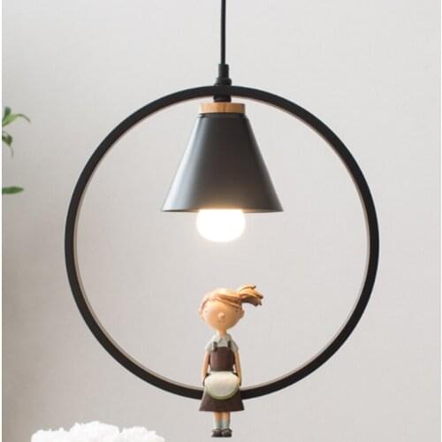 Iron Ring Boy Girl Pendant Lights for Children Bedroom Hanging Lamp Home Decor Nordic Led Light Fixtures Loft Luminaire Kid Gift