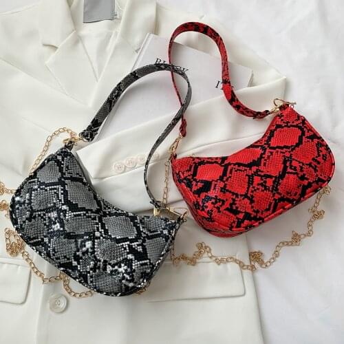 Female Fashion PU Leather Snake Pattern Printing Chain Shoulder Crossbody Underarm Bags Women Designer Zipper Purse Handbags