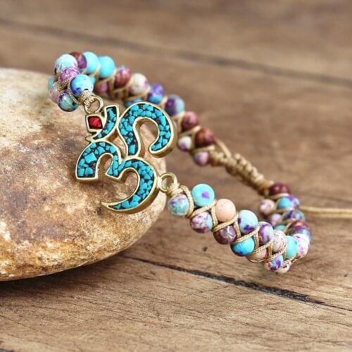 Women Men Handmade Jewelry OM Charm Imperial Jaspers String Braided Bracelets Friendship Boho Meditation Bracelet