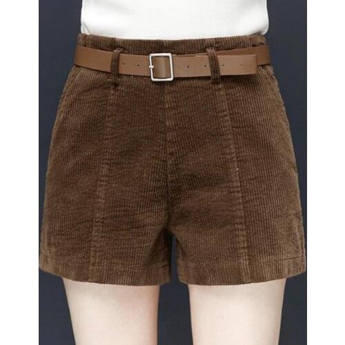 Fall Spring Casual Women 3xl Xxl Yellow Black Corduroy Shorts , Korean Autumn Winter 2018 Wide Leg Shorts For Woman