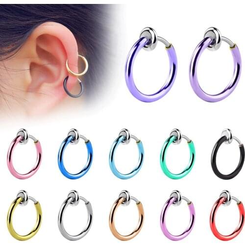1 Piece Fake Nose Ring Goth Punk Lip Ear Nose Clip On Fake Septum Piercing Nose Ring Hoop Lip Hoop Rings Earrings