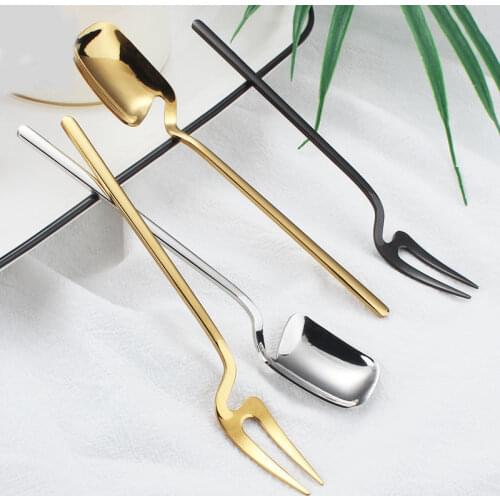 1pcs Stainless Steel Fruit Fork Wall-mounted Gold Plated Fork Long Handle Stylish Latte Ice Cream Sundae Coffee Spoon Spoons