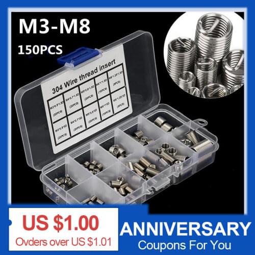 84pcs M3 M4 M5 M6 M8 M10 M12 Helicoil Thread Repair Insert Kit 304 Stainless Steel Rivet Nut Kit Crew Sleeve Threaded Sheath Set