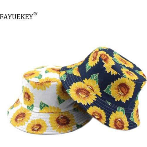 2020 Printed Sunflower Bucket Hat Caps Fisherman Panama Cotton Layer Fabric Sun Hats Casual Unisex Fashion Caps Panama Flat Hats