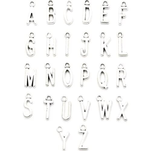 26pcs Charms English Alphabet A-Z Letters Antique Silver Pendants For Making DIY Handmade Tibetan Finding Jewelry
