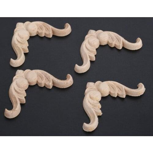 4pcs/kit Woodcarving Corner Flower Decal Wooden Figurines Crafts Appliques Frame Onlay Wall Door Furniture Decor 5x5cm Nordic