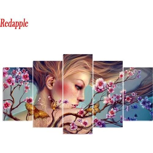 5D DIY Diamond embroidery flower beauty&butterfly diamond painting Cross Stitch full drill fantasy woman mosaic 5 pcs decoration