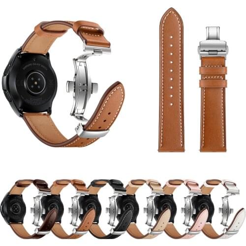 BEAFIRY 20mm 22mm Butterfly Buckle Strap Band For Samsung 42mm 46mm Genuine Leather Watchband Bracelet for men women