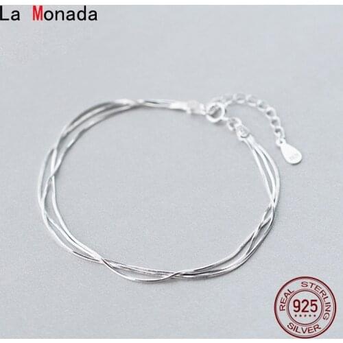 La Monada Fine Silver 925 Jewelry Bracelet Female Woman Layers Snake Chain Minimalist Bracelets For Women Silver 925 Sterling