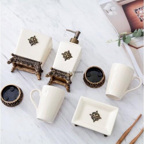 European bathroom wash set bathroom five-piece American ceramic bathroom supplies wash cup lotion bottle soap dish wedding gift