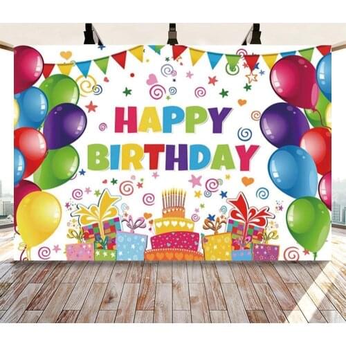 Nitree Photography Background Happy Birthday Party Banner Balloon Colored flag Backdrops Photo Studio Photocall Photozone Decor