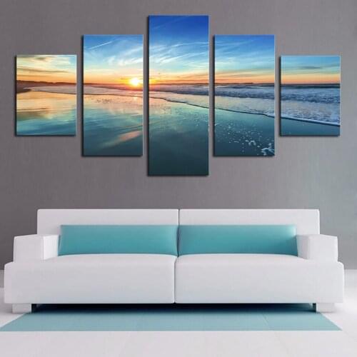 Tableau Wall Decor Modern HD Printed Art Pictures Canvas 5 Panel Sunset Surf Wave Beach Seascape Home Paintings Modular Posters