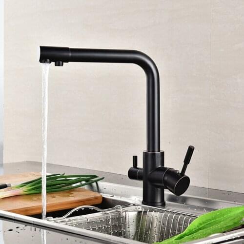 Kitchen Vidric Faucet oil bubbed Brass hot cold basin water purifier faucet 360 degree rotating double handle 3 ways faucet