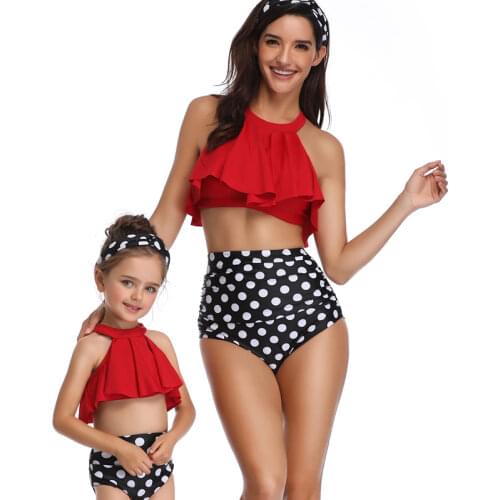 3-12Year Girls Swimsuit Summer Kids Swimwear Family Matching Swimming Bikini 2 Piece Set Children Lady Beach Wear Bathing Suits