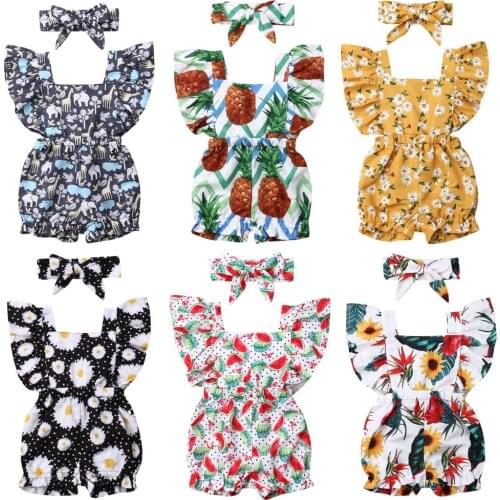 Toddler Baby Girls Boys Summer Clothing Fly Short Sleeve Cotton Soild Bodysuits Candy Color Ruffle Jumpsuits 0-3Y