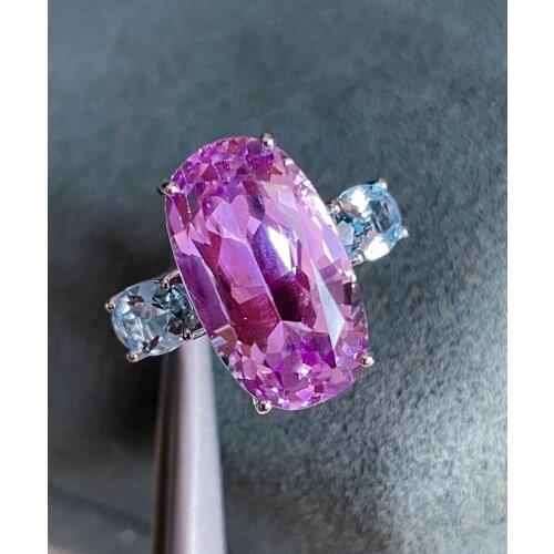 LR714 Kunzite Ring Fine Jewelry Solid 18K Gold Nature Clean 13.88ct Kunzite Gemstone Diamond Female Rings for women Fine Ring
