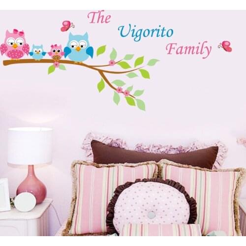 Cute cartoon owl wall sticker PVC Material DIY owl family wall decals For kids room kindergarten wall decor sticker