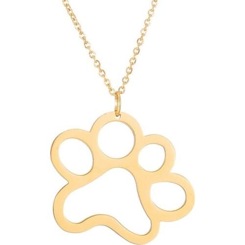 Cute Hollow Pet Paw Pendant Necklace Stainless Steel Animal Dog Cat Footprint Necklaces For Women Men Jewelry Choker Colar Gifts