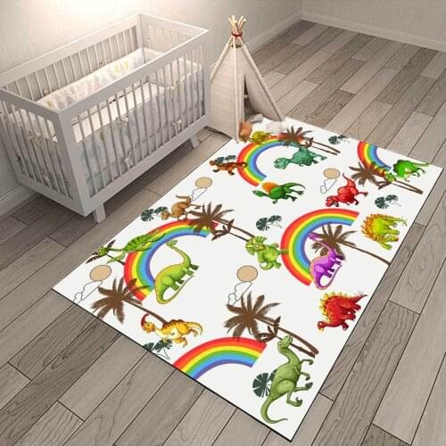 Fashion Modern Cute Children Room Cartoon 3D Carpet Rug Dinosaur Park Animal Pattern Rainbow Kids Bedroom Floor Mat Nordic Style