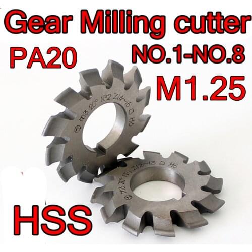 M1.25 Modulus PA20 1#-8# HSS Gear Milling cutter Free shipping