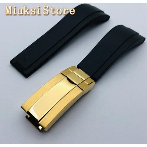 20mm black rubber strap with gold colored stainless steel buckle mens classic strap